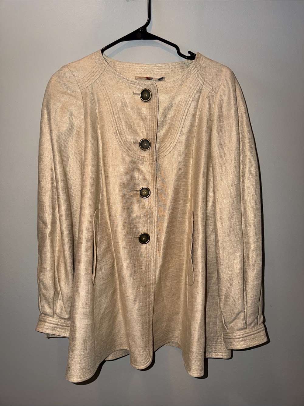 Burberry London size 4R Gold Metallic Collarless Swing Style Jacket